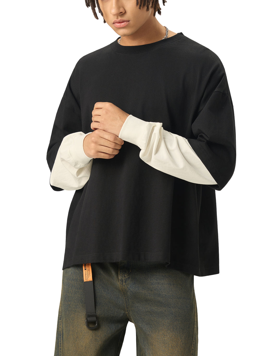 SLOW DAWG Layered Contrast Sleeve Cotton T-Shirt