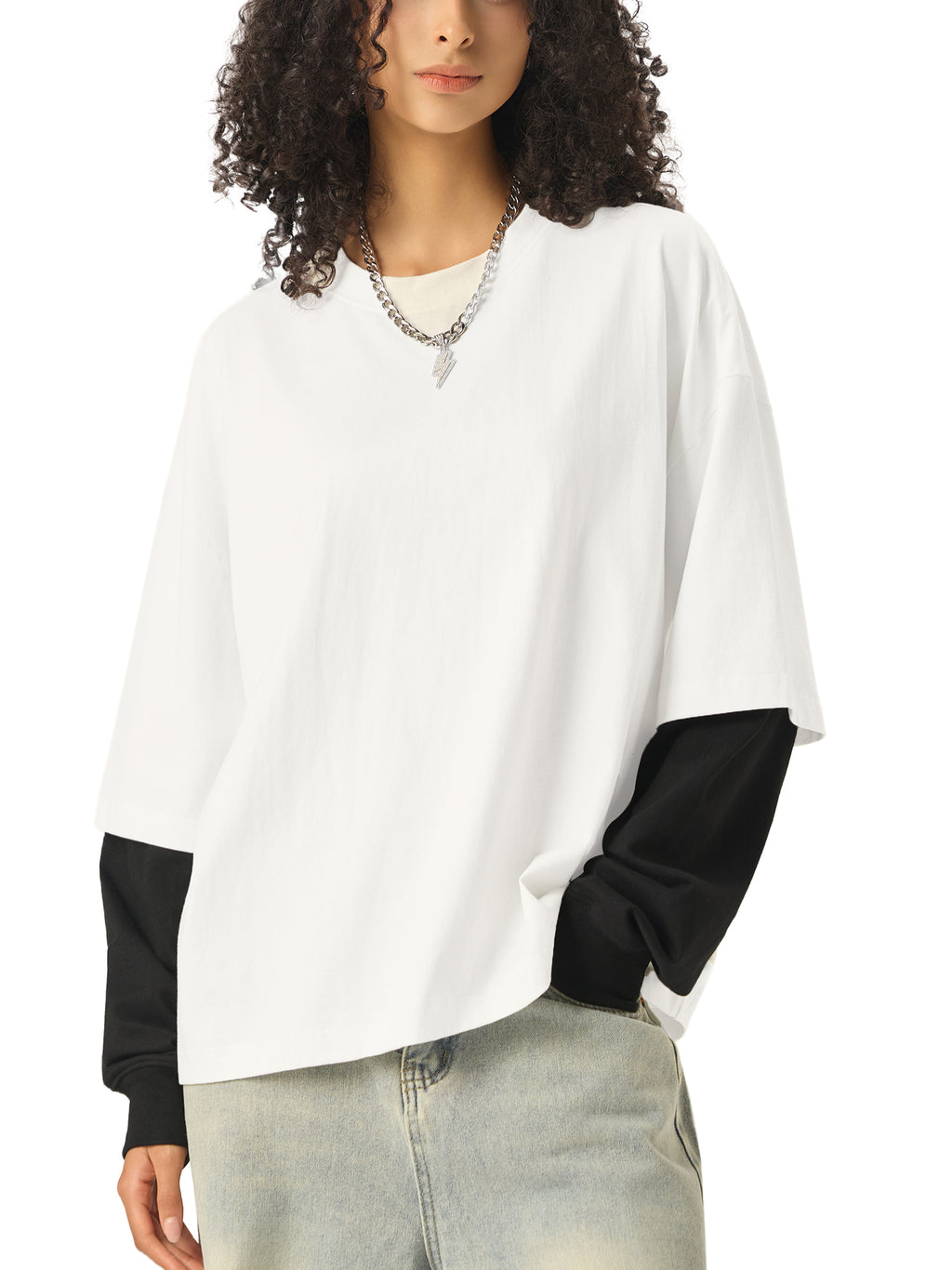SLOW DAWG Layered Contrast Sleeve Cotton T-Shirt