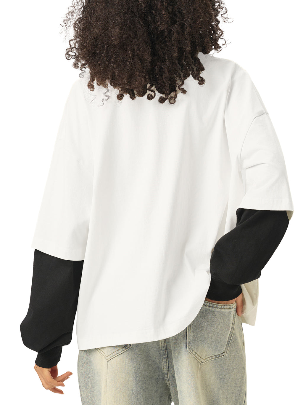 SLOW DAWG Layered Contrast Sleeve Cotton T-Shirt