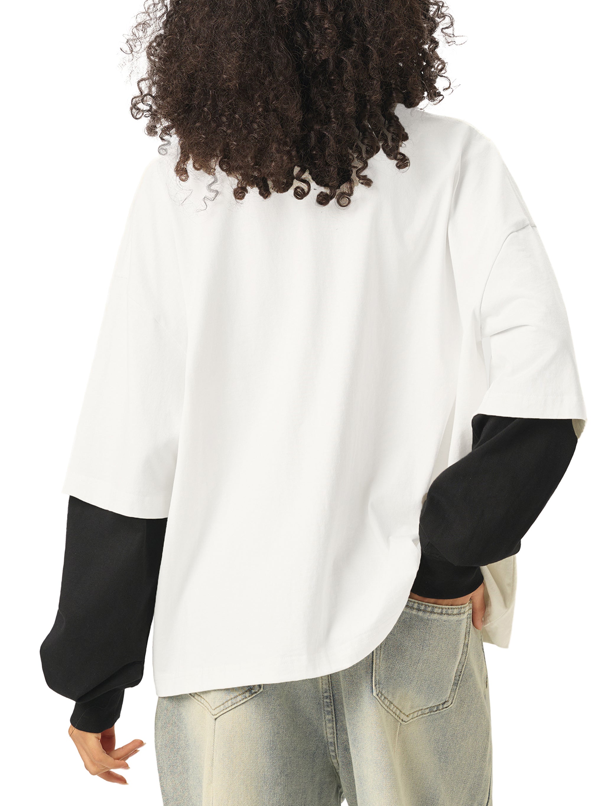 SLOW DAWG Layered Contrast Sleeve Cotton T-Shirt