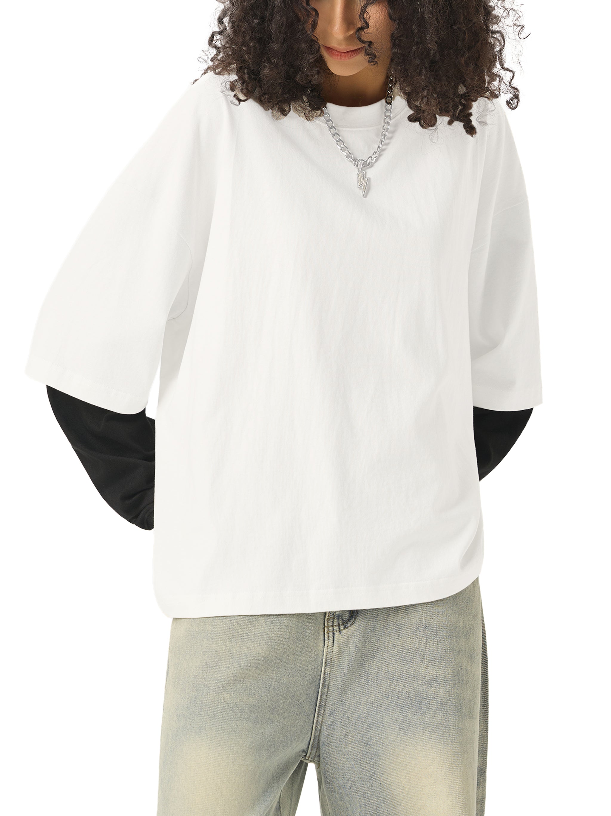 SLOW DAWG Layered Contrast Sleeve Cotton T-Shirt