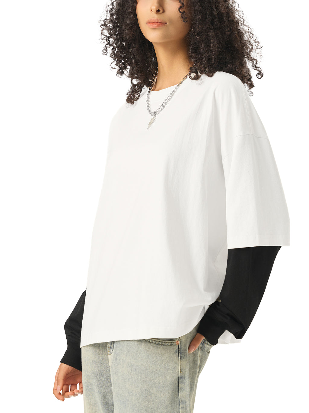 SLOW DAWG Layered Contrast Sleeve Cotton T-Shirt