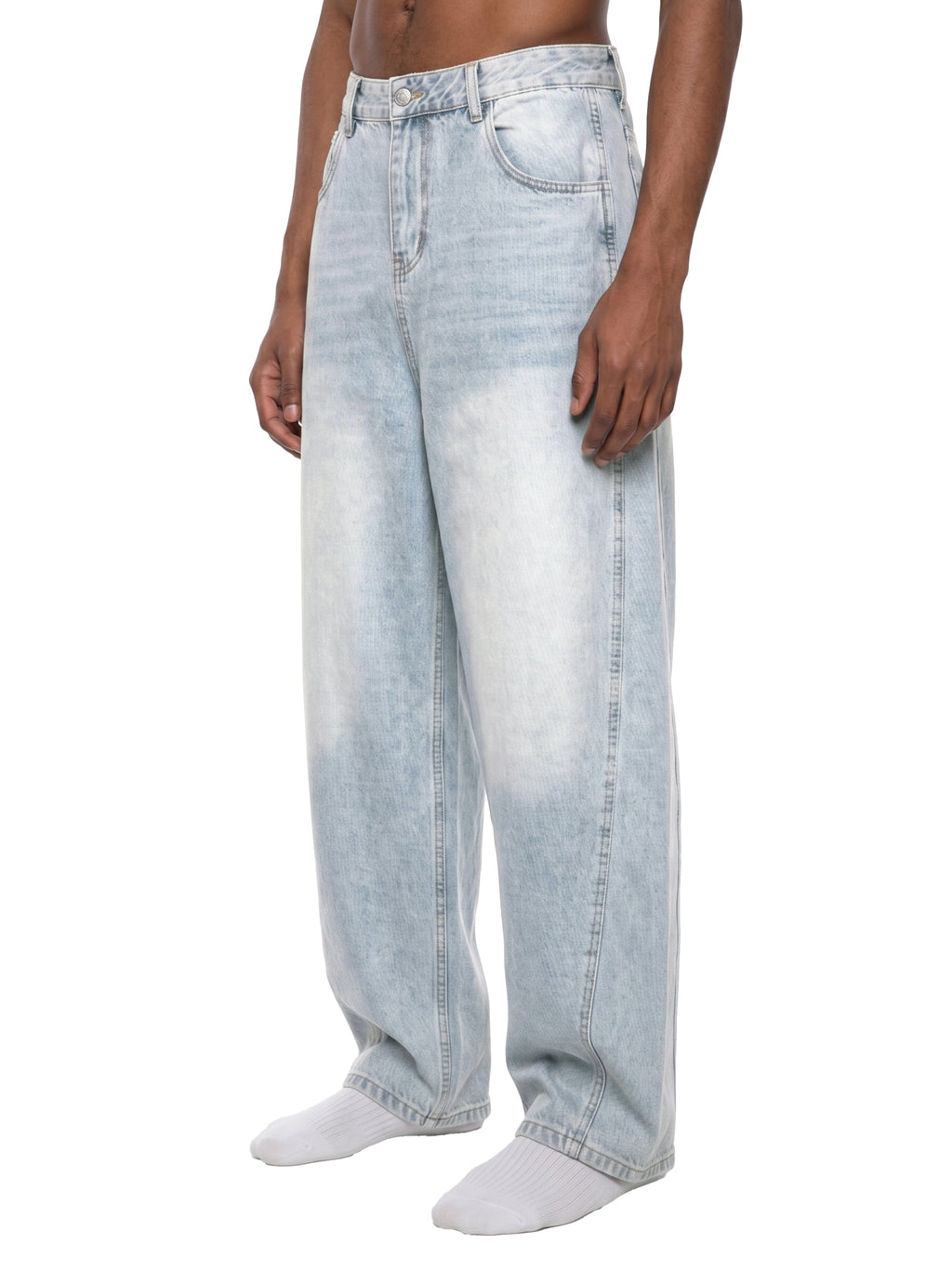 SLOW DAWG Men's Vintage Wash Sunfade Barrel Leg Jeans