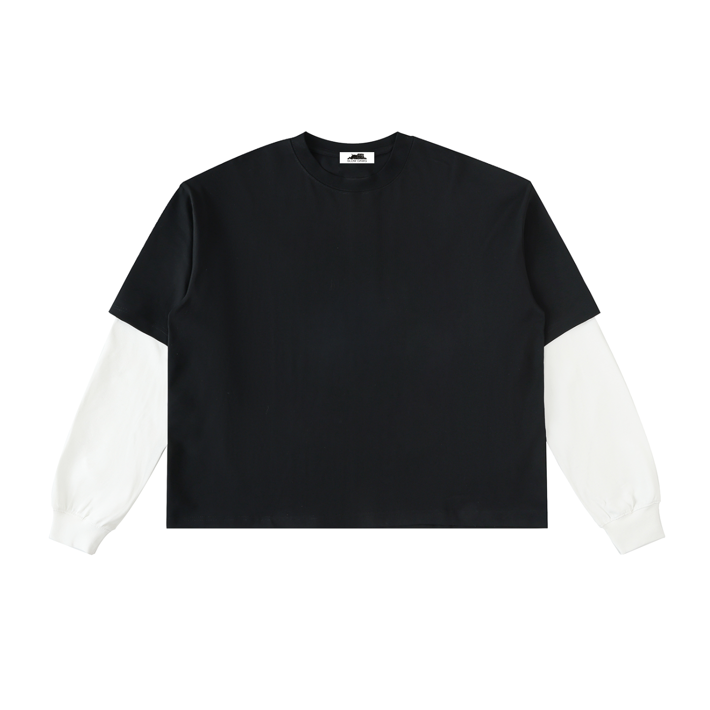 SLOW DAWG Layered Contrast Sleeve Cotton T-Shirt