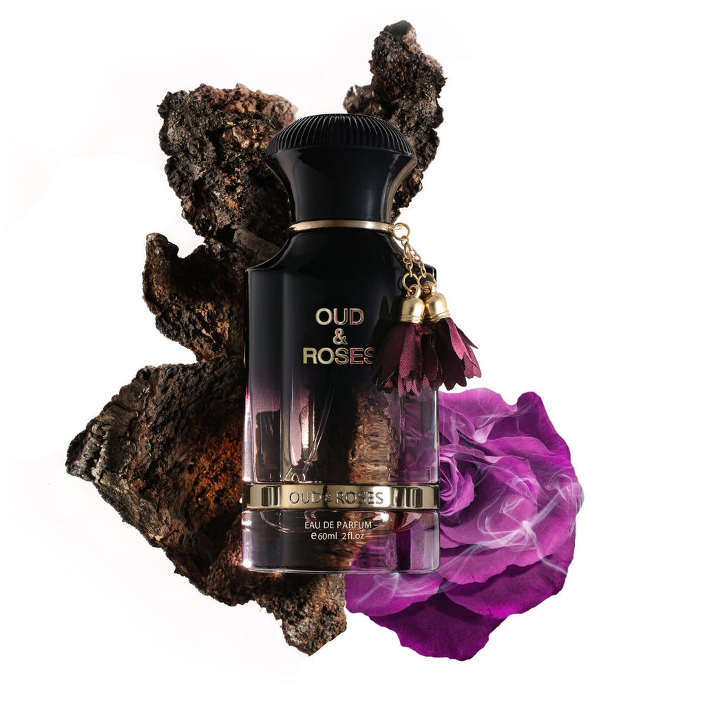 Ahmed Al Maghribi Oud & Roses lavender-to-black flask